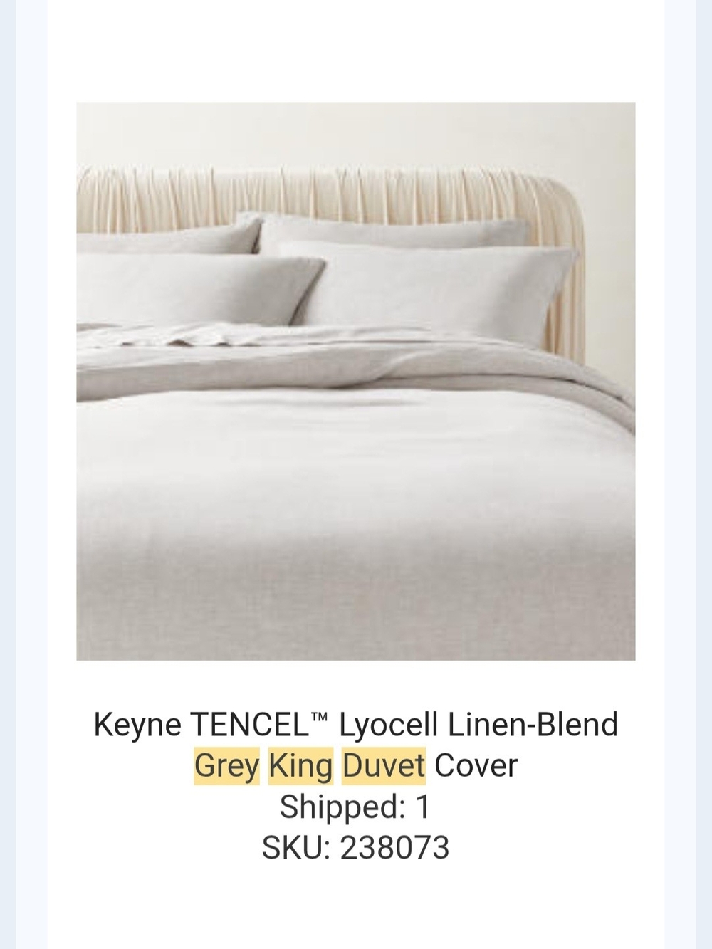 CB2 TENCEL™ Lyocell Linen-Blend Duvet Cover in Light Grey